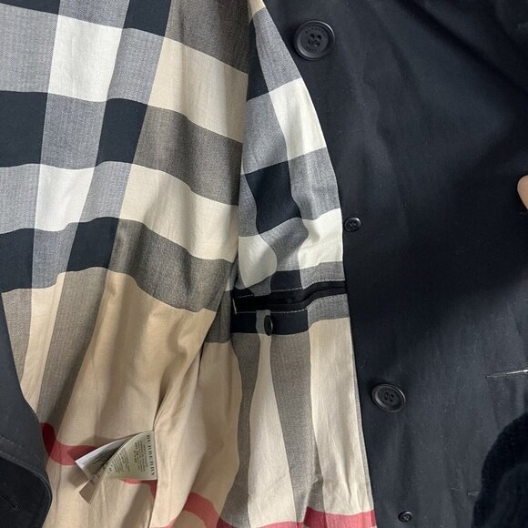 Burberry Brit Men’s Black Double Breasted Plaid Lined  Belt Trench Coat Jacket - Picture 13 of 15